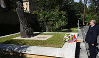 Grigor Narekatsi - an eternal symbol of solidarity between the two Christian communities. President Armen Sarkissian visited the bronze statue of St. Gregory Narekatsi in the Vatican Gardens