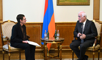 Le Président Vahagn Khatchatourian a rencontré l'ambassadeur de France en Arménie Madame Anne Louyot