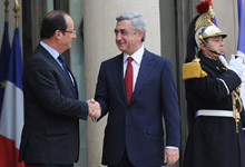 Պաշտոնական այցով Ֆրանսիայում գտնվող Նախագահ Սերժ Սարգսյանը հանդիպել է Ֆրանսիայի նախագահ Ֆրանսուա Օլանդի հետ