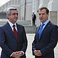 Presidents Serzh Sargsyan and Dmitry Medvedev before the trilateral meeting of the Presidents of Armenia, Russia and Azerbaijan initiated by the President of the Russian Federation-24.06.2011